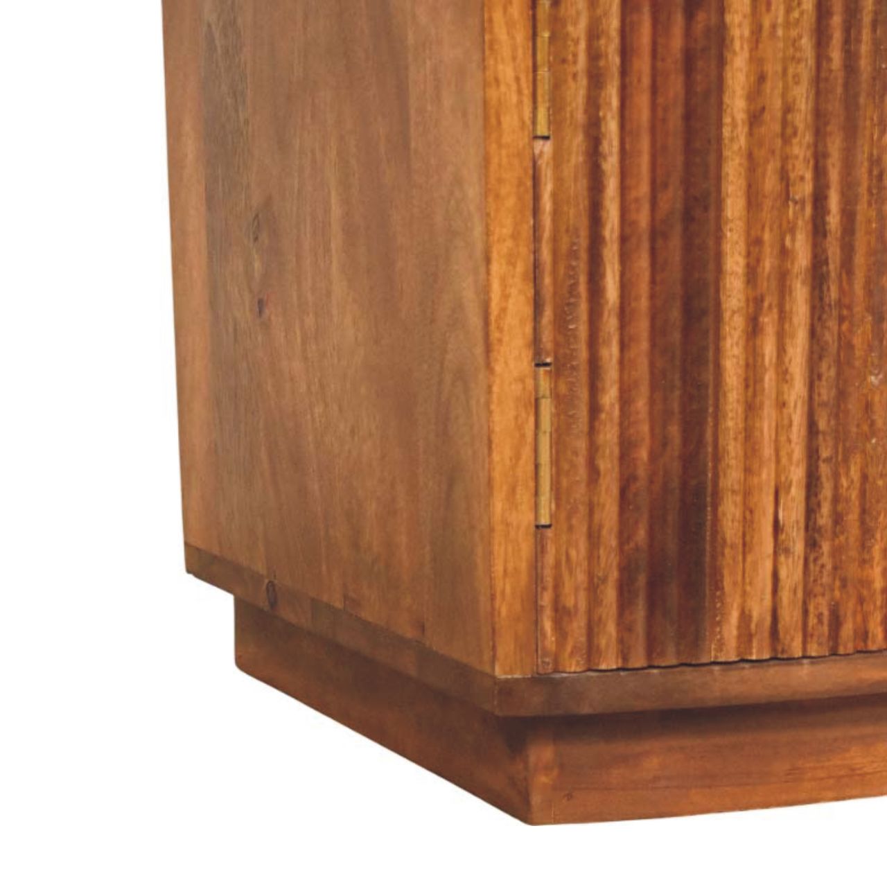 Amber Oak Curved Ribbed Bedside Cabinet – 1 Drawer & Cupboard Solid Mango Wood Nightstand