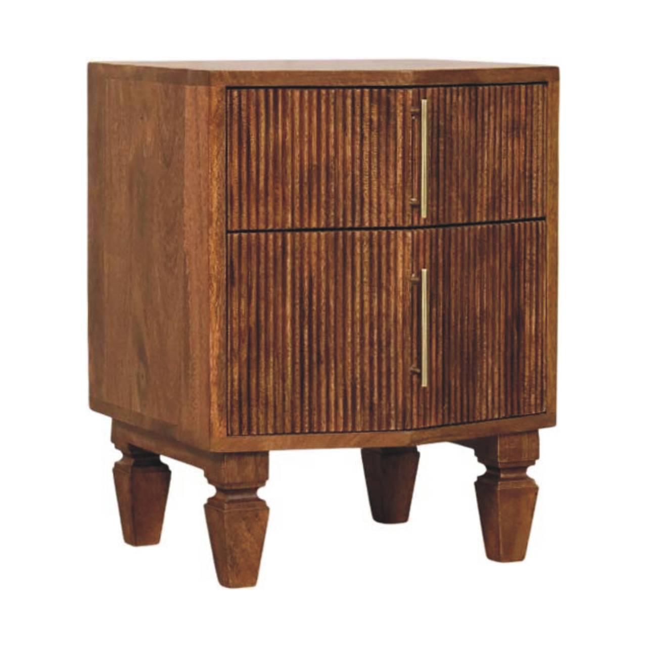 Louvre 2-Drawer Bedside Unit – Winewood Oak Solid Mango Wood Nightstand with Fluted Fronts