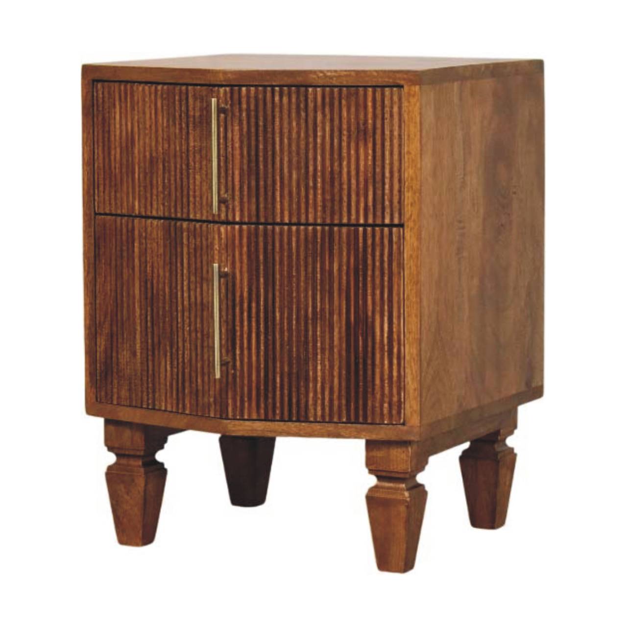 Louvre 2-Drawer Bedside Unit – Winewood Oak Solid Mango Wood Nightstand with Fluted Fronts