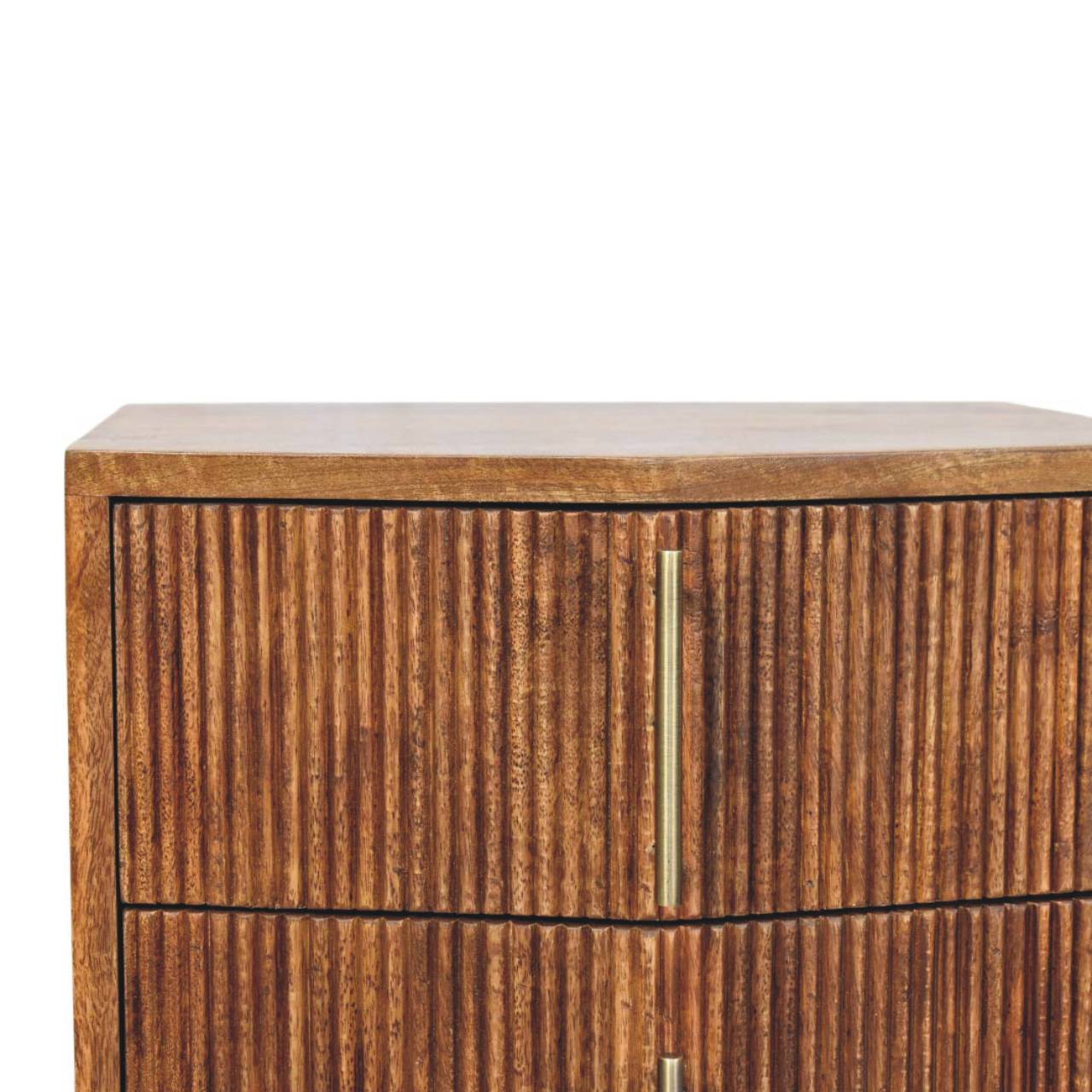 Louvre 2-Drawer Bedside Unit – Winewood Oak Solid Mango Wood Nightstand with Fluted Fronts