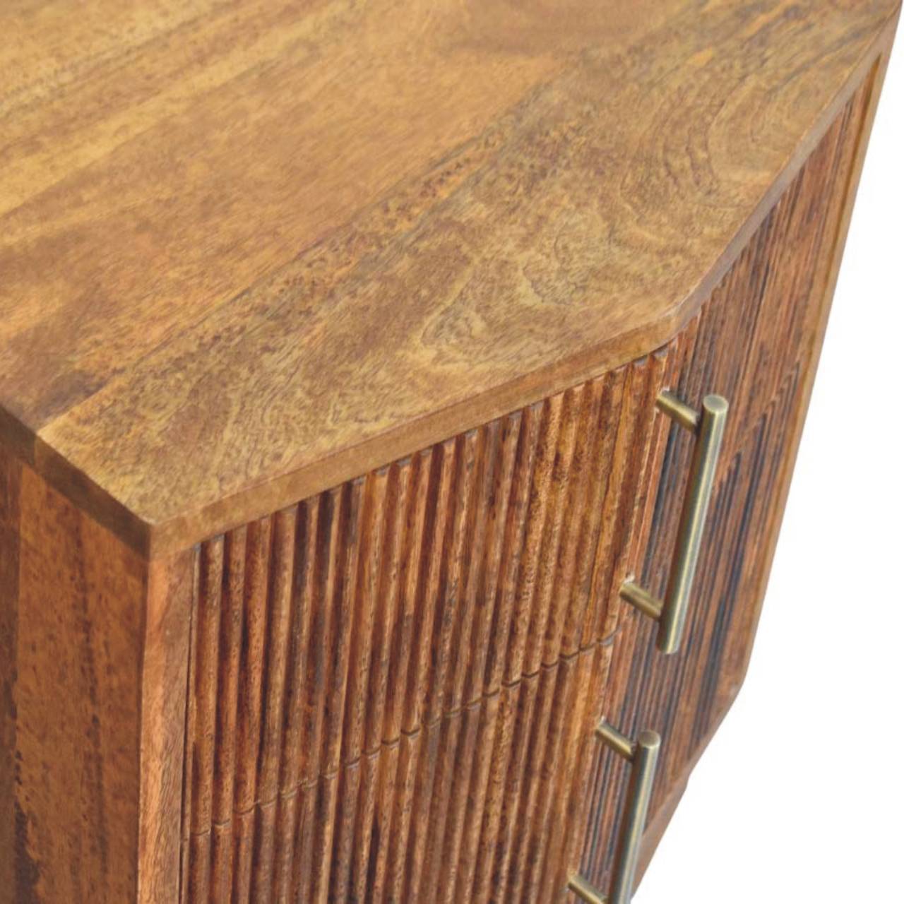 Louvre 2-Drawer Bedside Unit – Winewood Oak Solid Mango Wood Nightstand with Fluted Fronts