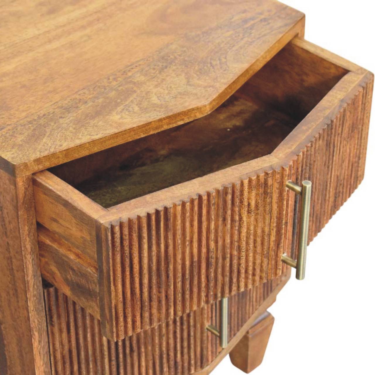 Louvre 2-Drawer Bedside Unit – Winewood Oak Solid Mango Wood Nightstand with Fluted Fronts