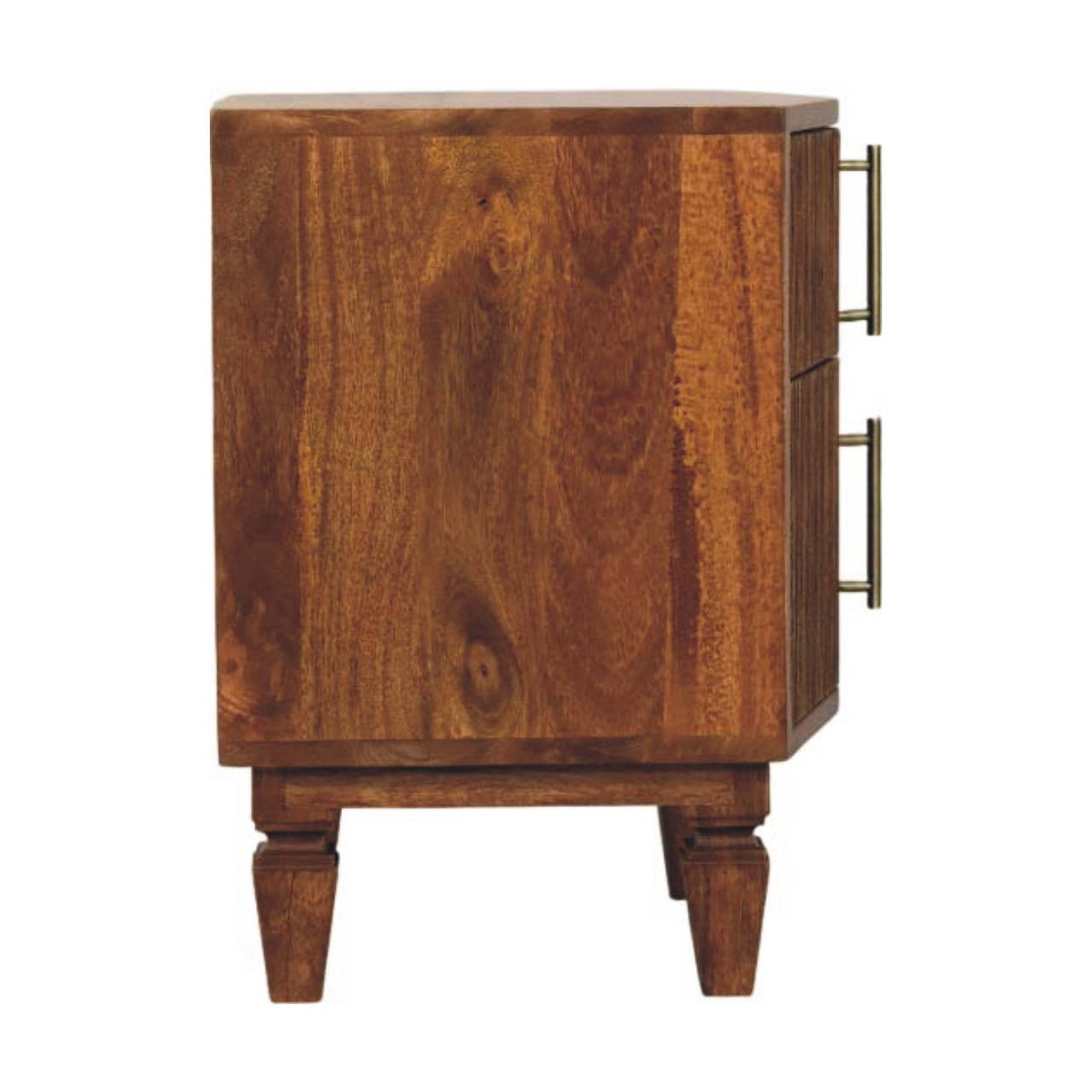 Louvre 2-Drawer Bedside Unit – Winewood Oak Solid Mango Wood Nightstand with Fluted Fronts