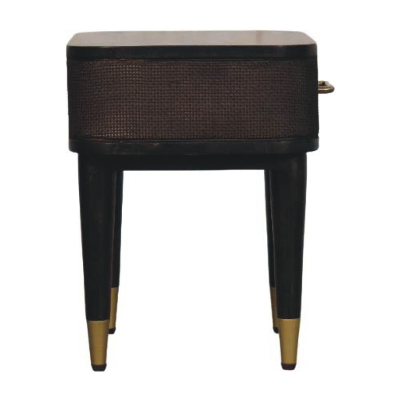 Belmont Bedside Table in Velvet Mocha – Solid Mango Wood with Rattan & Brass Detailing