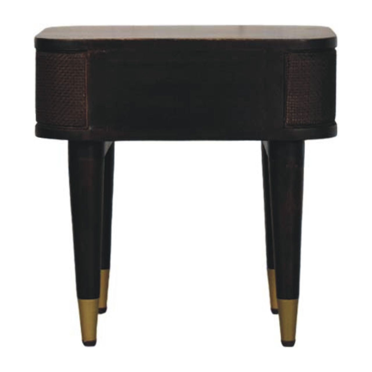 Belmont Bedside Table in Velvet Mocha – Solid Mango Wood with Rattan & Brass Detailing