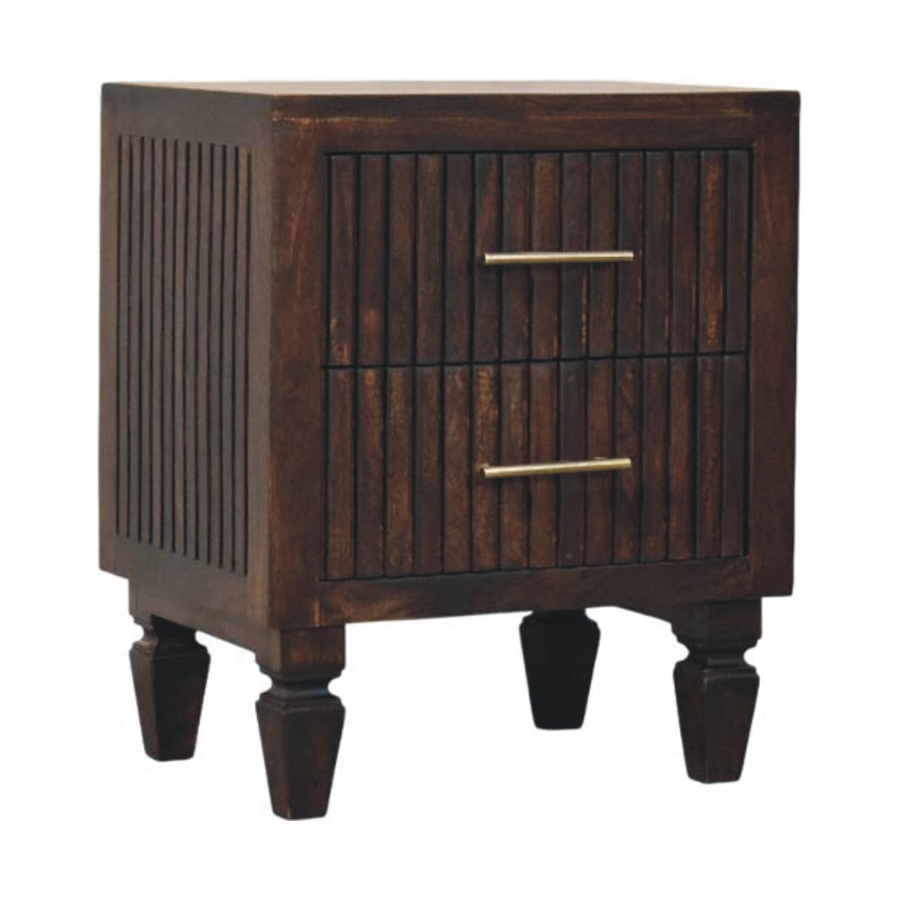 Belmont 2 Drawer Nightstand– Velvet Mocha Solid Mango Wood - Fluted Detail