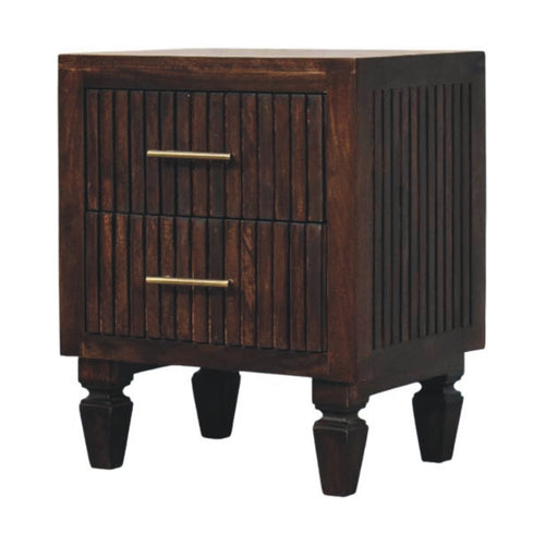 Belmont 2 Drawer Nightstand– Velvet Mocha Solid Mango Wood - Fluted Detail