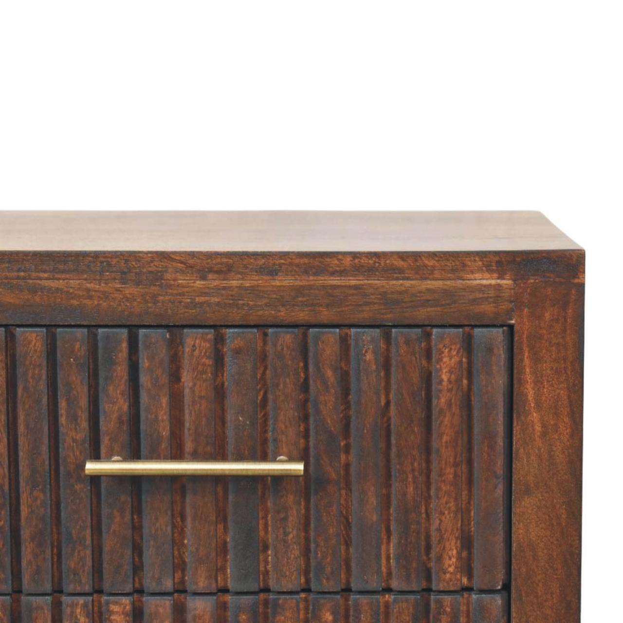 Belmont 2 Drawer Nightstand– Velvet Mocha Solid Mango Wood - Fluted Detail