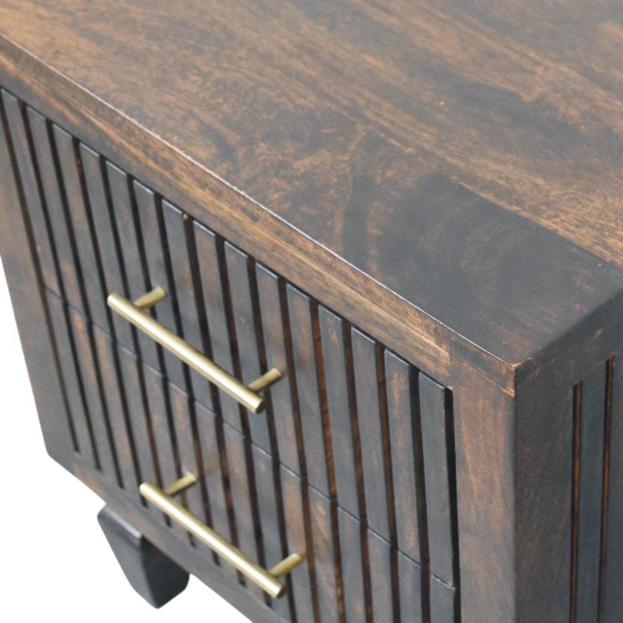 Belmont 2 Drawer Nightstand– Velvet Mocha Solid Mango Wood - Fluted Detail
