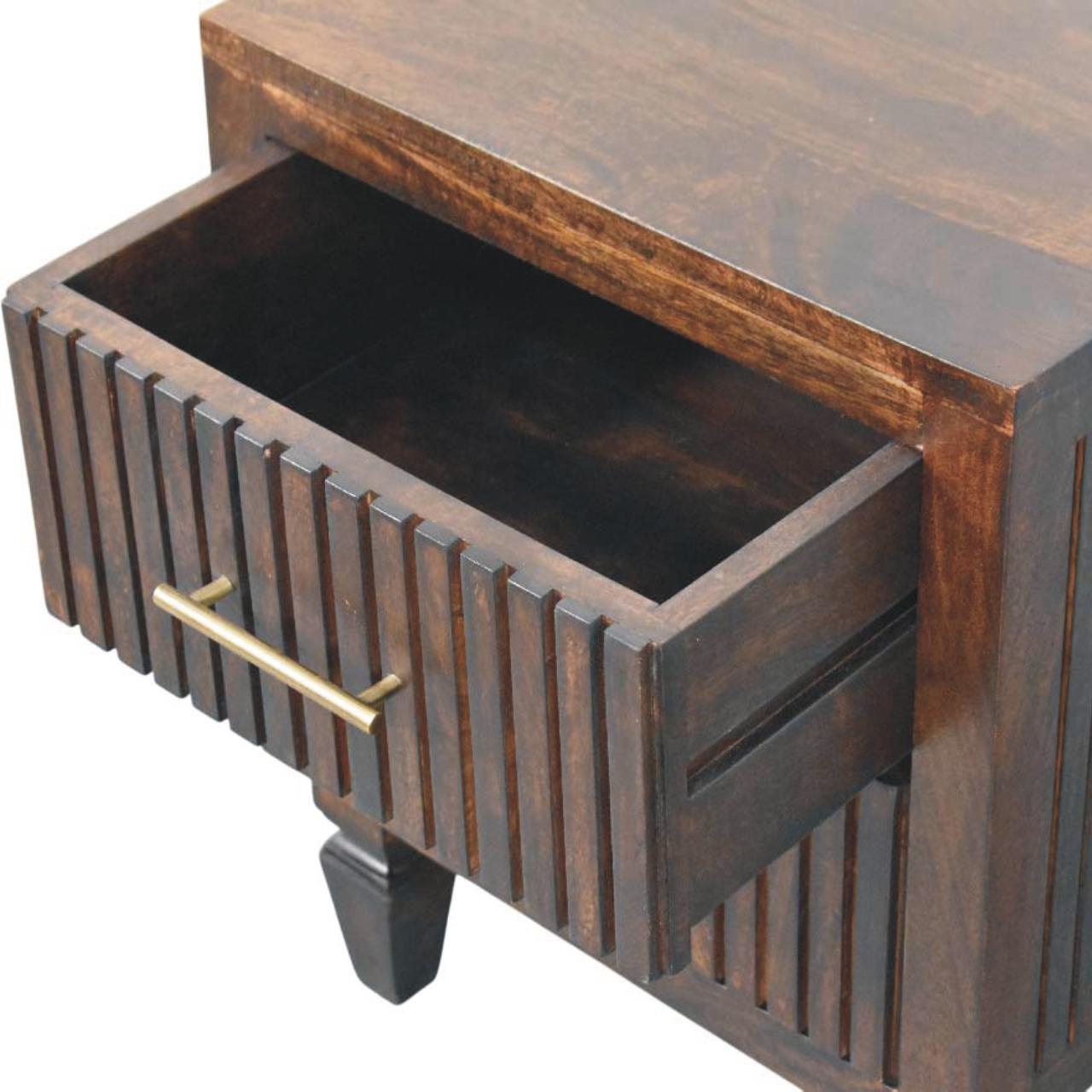 Belmont 2 Drawer Nightstand– Velvet Mocha Solid Mango Wood - Fluted Detail