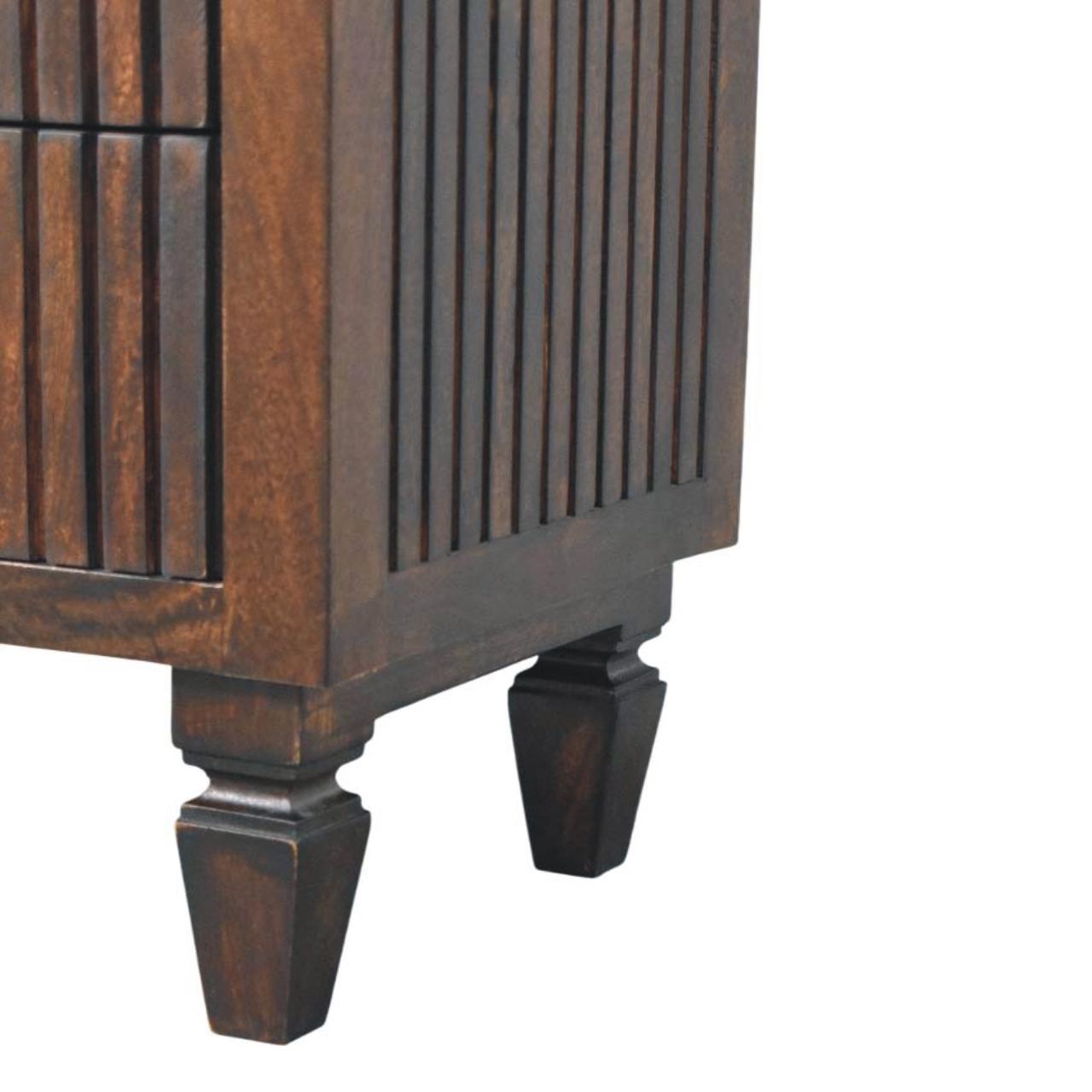 Belmont 2 Drawer Nightstand– Velvet Mocha Solid Mango Wood - Fluted Detail