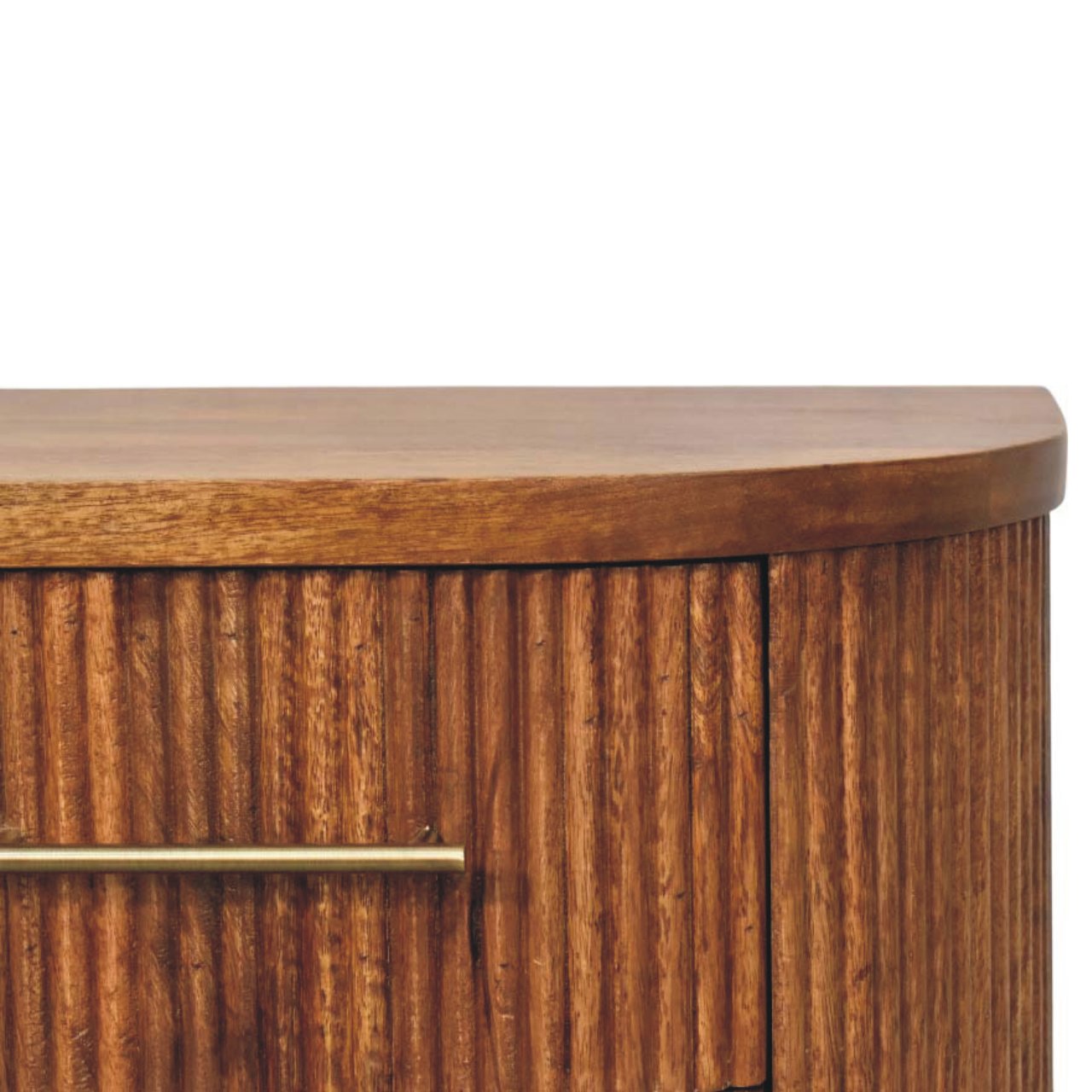 Emerson Amber Oak Ribbed Bedside Table – 2 Drawer Solid Mango Wood Nightstand with Brass Accents
