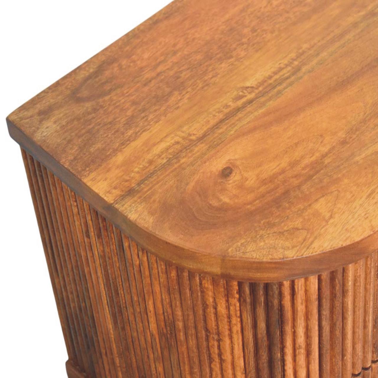Emerson Amber Oak Ribbed Bedside Table – 2 Drawer Solid Mango Wood Nightstand with Brass Accents