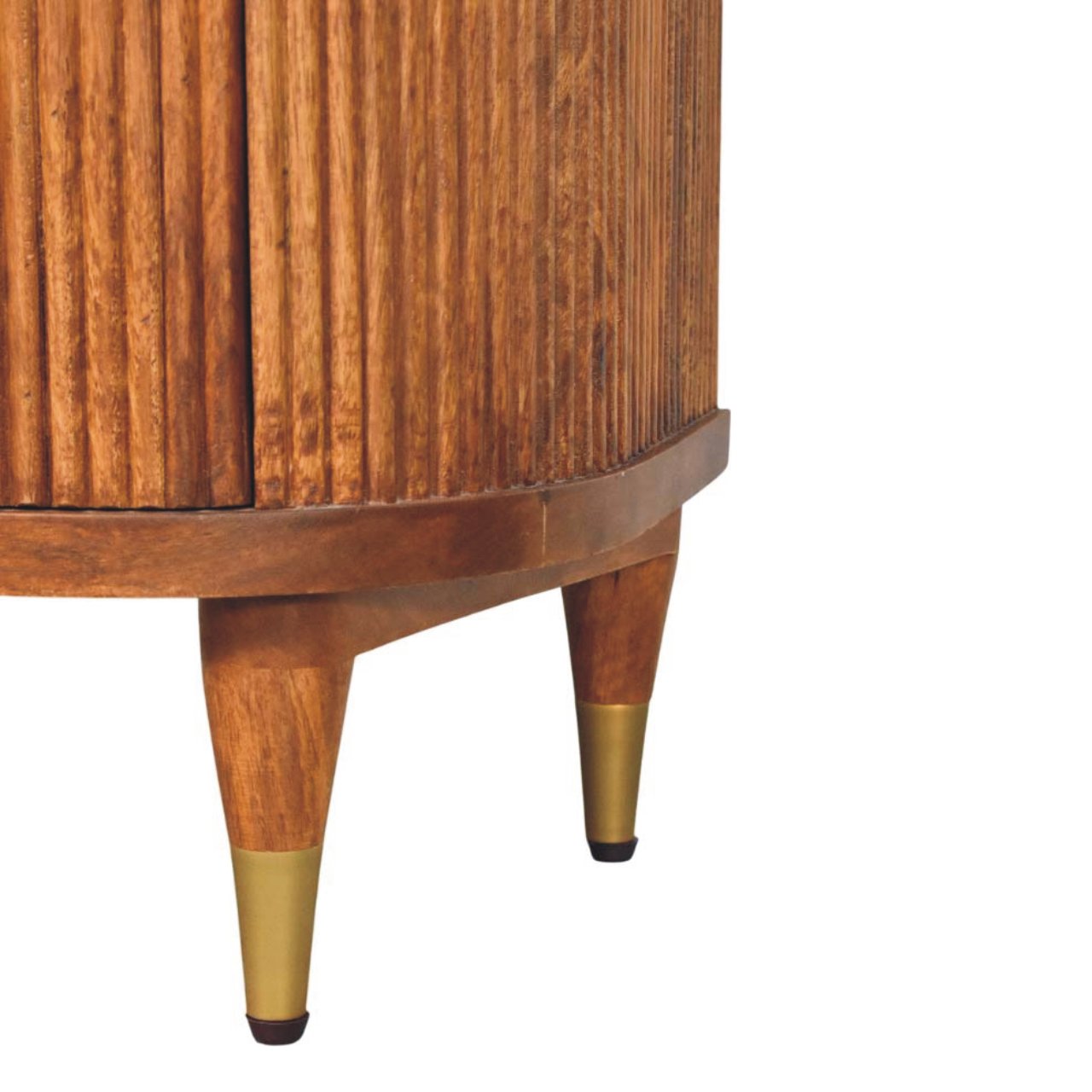 Emerson Amber Oak Ribbed Bedside Table – 2 Drawer Solid Mango Wood Nightstand with Brass Accents