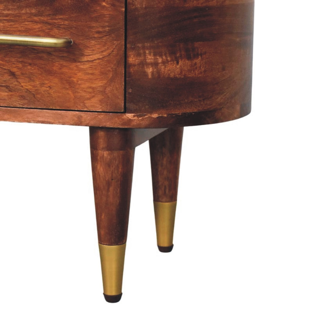 Two-Drawer Open-Slot Media Unit Gold T-Handle and Feet- Mid Century TV Stand