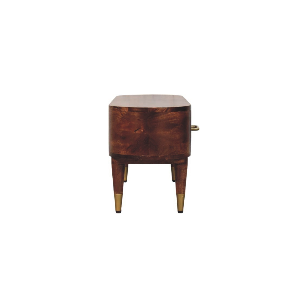 Two-Drawer Open-Slot Media Unit Gold T-Handle and Feet- Mid Century TV Stand