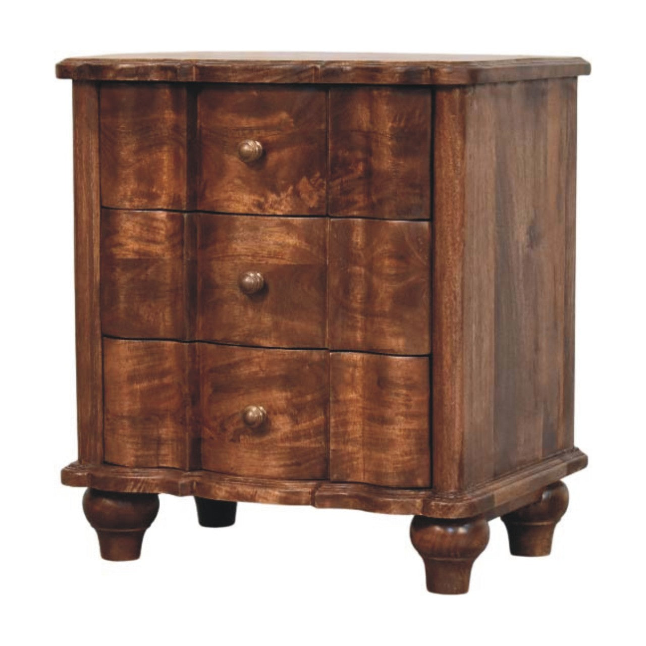 Valencia 3-Drawer Bedside Table | Solid Mango Wood, Roasted Almond