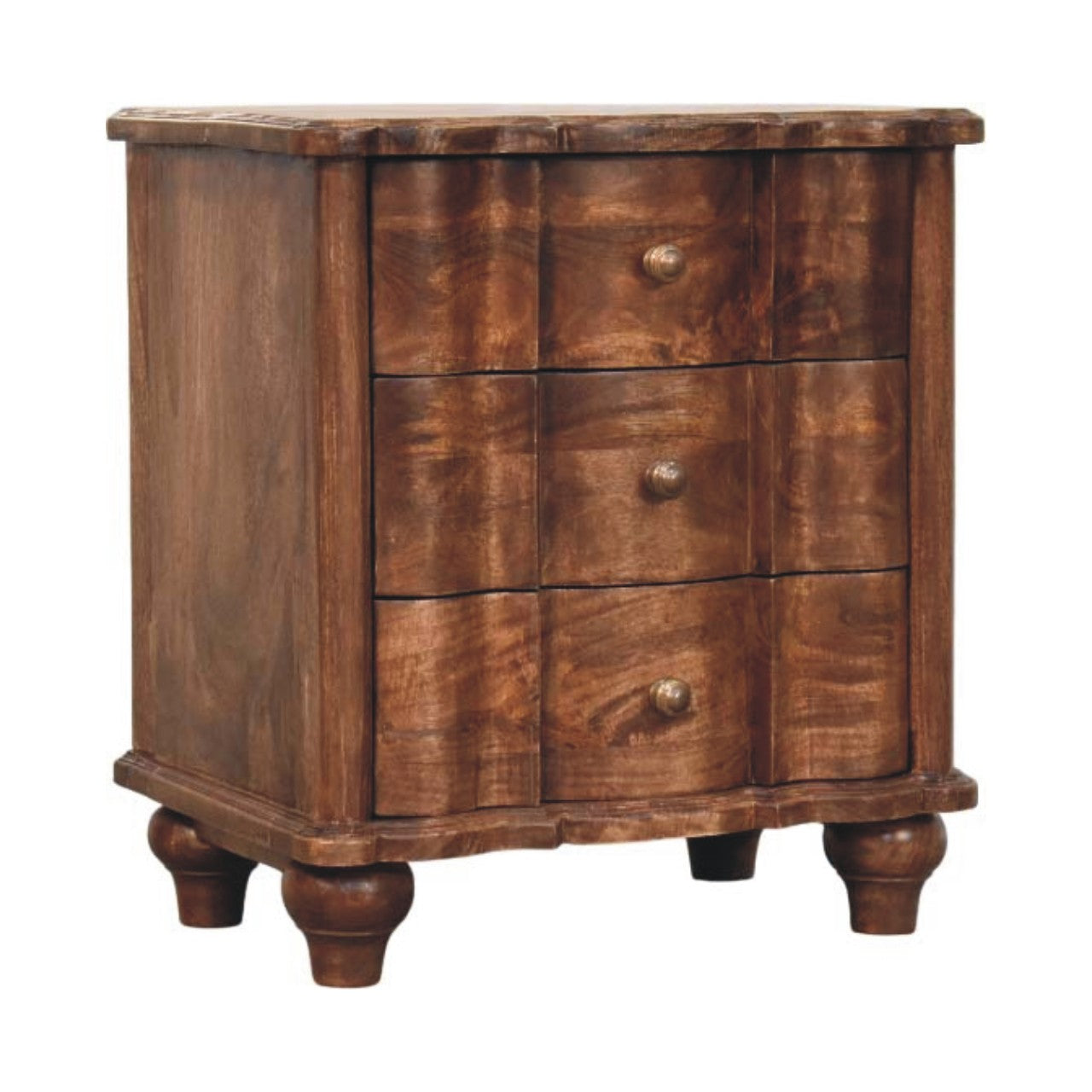 Valencia 3-Drawer Bedside Table | Solid Mango Wood, Roasted Almond