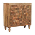 Cadiz Carved Block Cabinet – Golden Teak Solid Mango Wood Sideboard with Geometric Facade