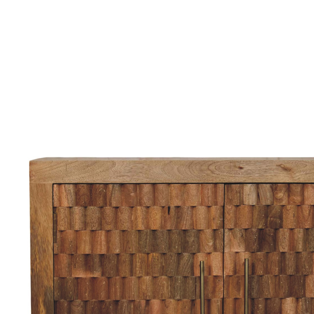 Cadiz Carved Block Cabinet – Golden Teak Solid Mango Wood Sideboard with Geometric Facade