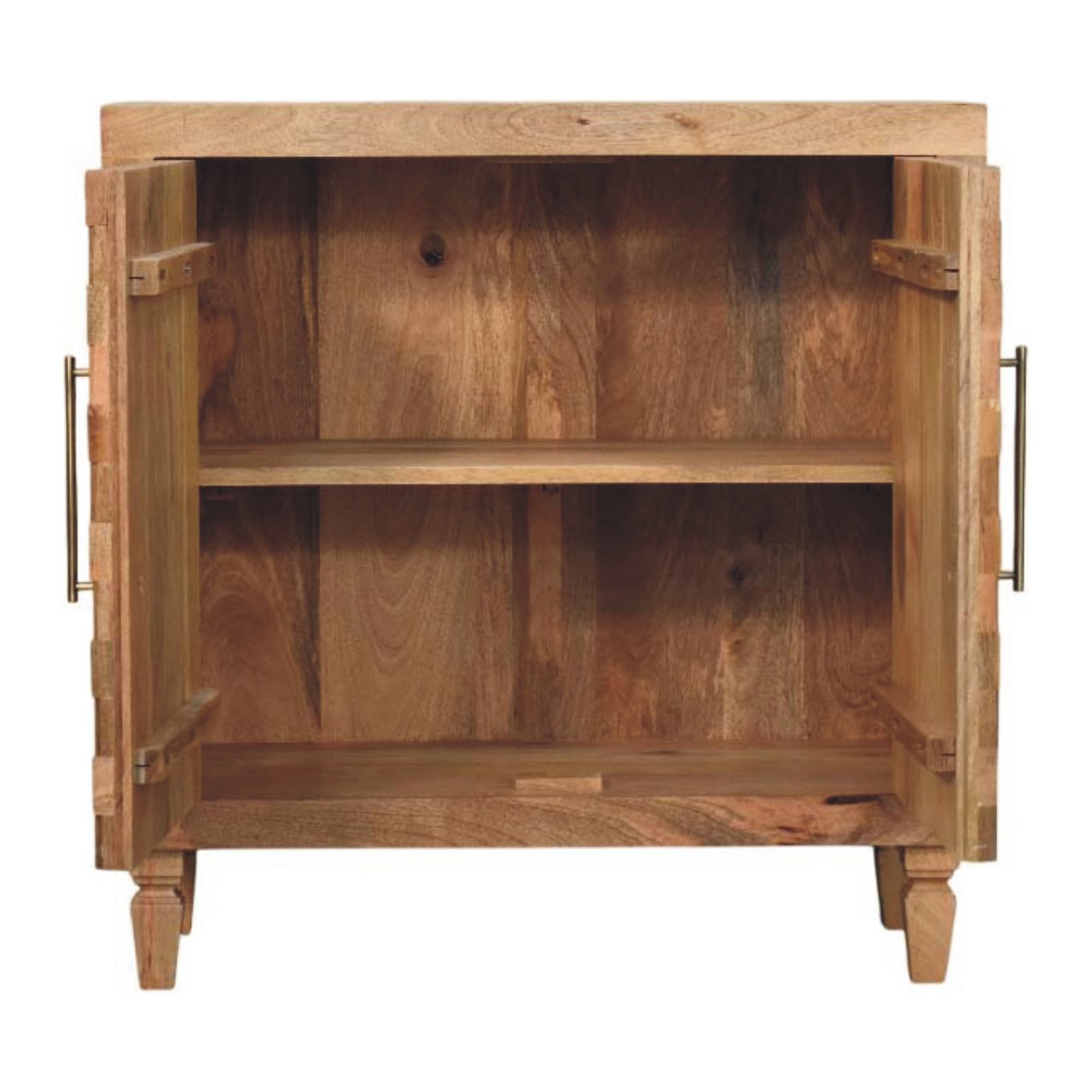 Cadiz Carved Block Cabinet – Golden Teak Solid Mango Wood Sideboard with Geometric Facade