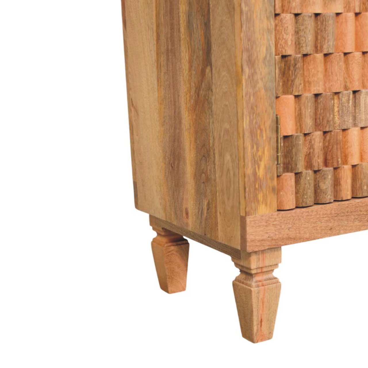 Cadiz Carved Block Cabinet – Golden Teak Solid Mango Wood Sideboard with Geometric Facade