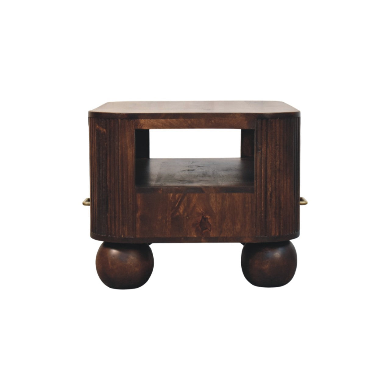 Sphere Leg Coffee Table – California Walnut Solid Mango Wood 2-Drawer Storage Unit with Fluted Detail