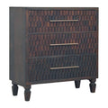 Cadiz Carved Drawer Chest – Velvet Mocha Solid Mango Wood Dresser with Geometric Facade
