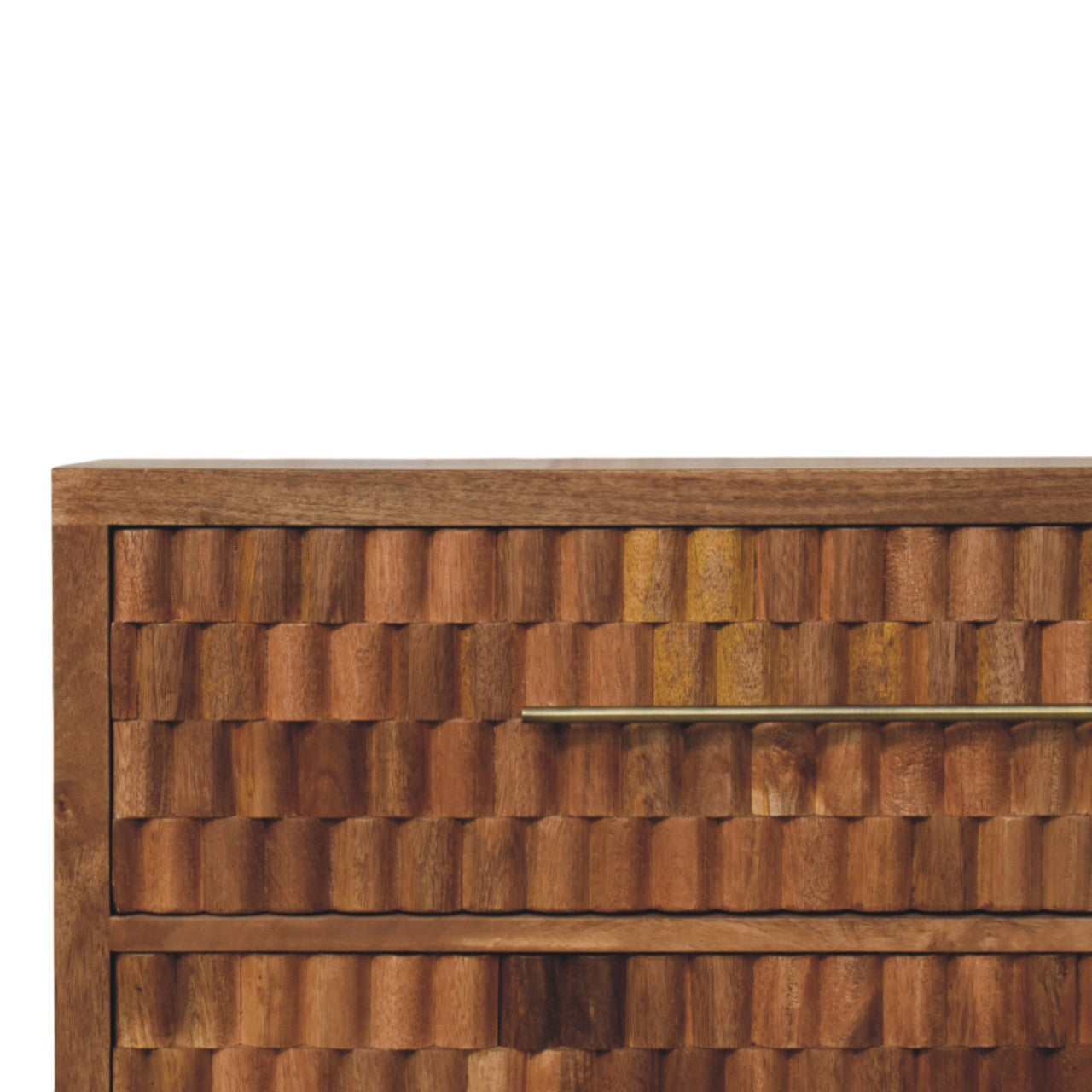 Luxury block-carved Solid Wood Chest of Drawers - 3 Drawers with Golden Bar. Arno Chest