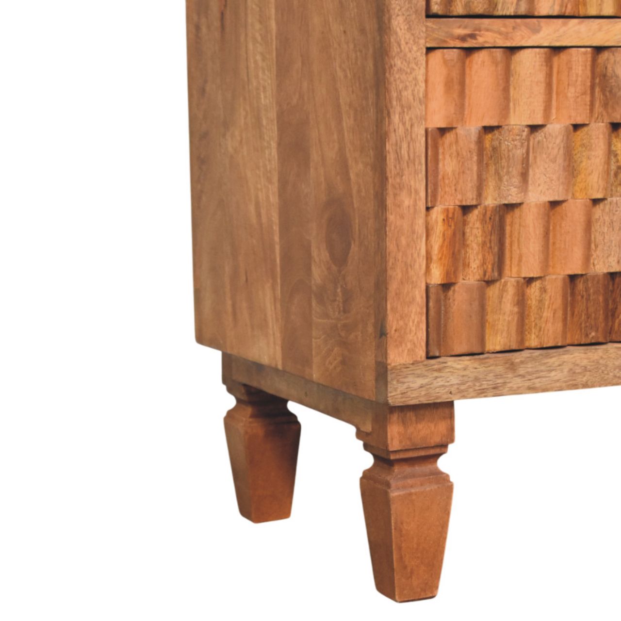 Luxury block-carved Solid Wood Chest of Drawers - 3 Drawers with Golden Bar. Arno Chest