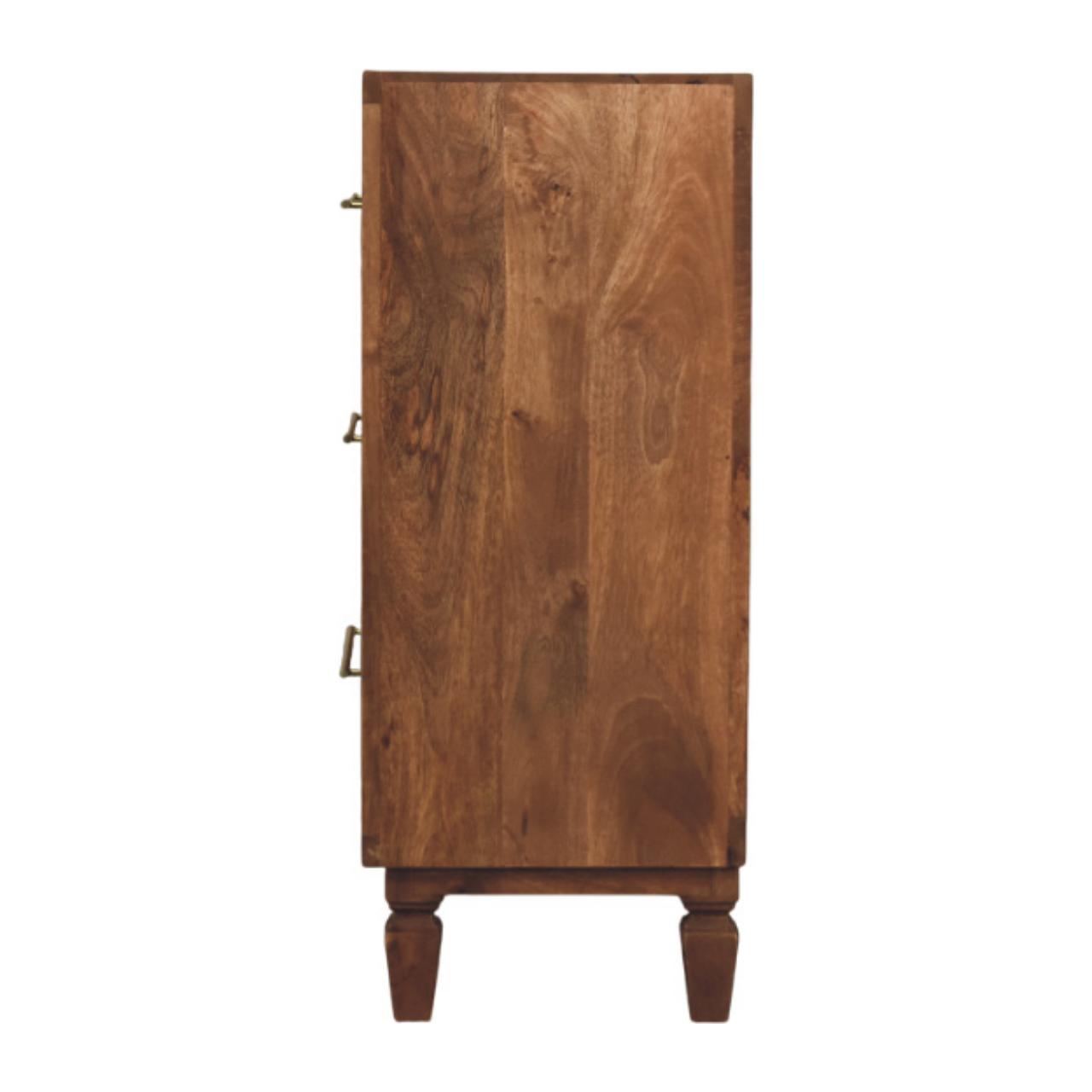 Luxury block-carved Solid Wood Chest of Drawers - 3 Drawers with Golden Bar. Arno Chest
