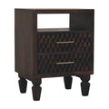 Cadiz Carved Bedside Table – Velvet Mocha Solid Mango Wood Nightstand with Geometric Front