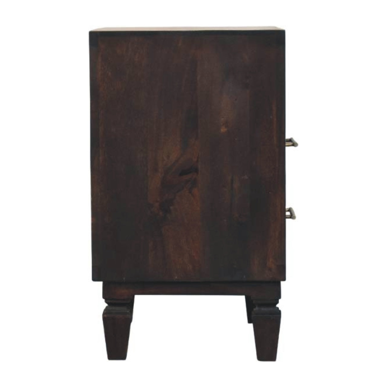 Cadiz Carved Bedside Table – Velvet Mocha Solid Mango Wood Nightstand with Geometric Front