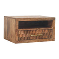 Cadiz Carved Slot-Drawer Bedside – Golden Teak Solid Mango Wood Nightstand with Geometric Front