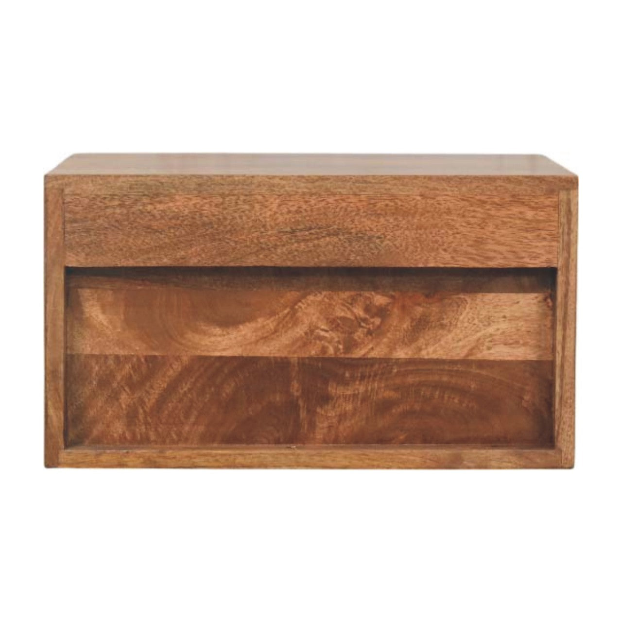 Cadiz Carved Slot-Drawer Bedside – Golden Teak Solid Mango Wood Nightstand with Geometric Front