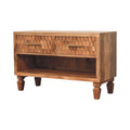 Cadiz Shoe Storage Unit in Golden Teak - Handmade Solid Wood 2 Drawer and Open Shelf Storage