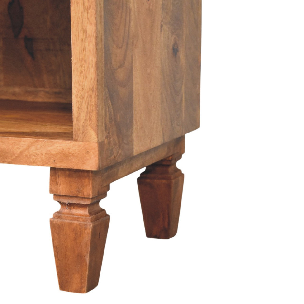 Cadiz Shoe Storage Unit in Golden Teak - Handmade Solid Wood 2 Drawer and Open Shelf Storage