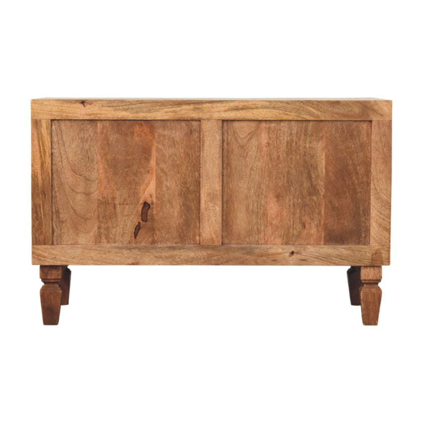Cadiz Shoe Storage Unit in Golden Teak - Handmade Solid Wood 2 Drawer and Open Shelf Storage