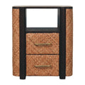 Rattan Curve Edge Nightstand - Solid Wood with 2 Drawers & Open Shelf
