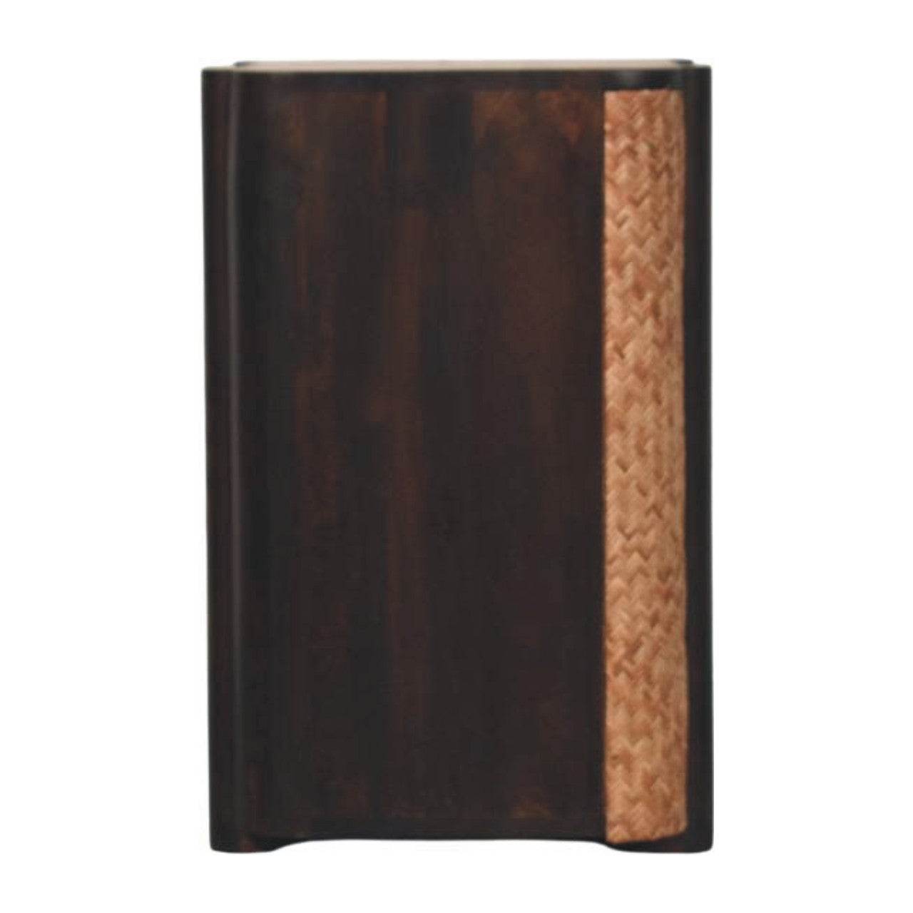 Rattan Curve Edge Nightstand - Solid Wood with 2 Drawers & Open Shelf