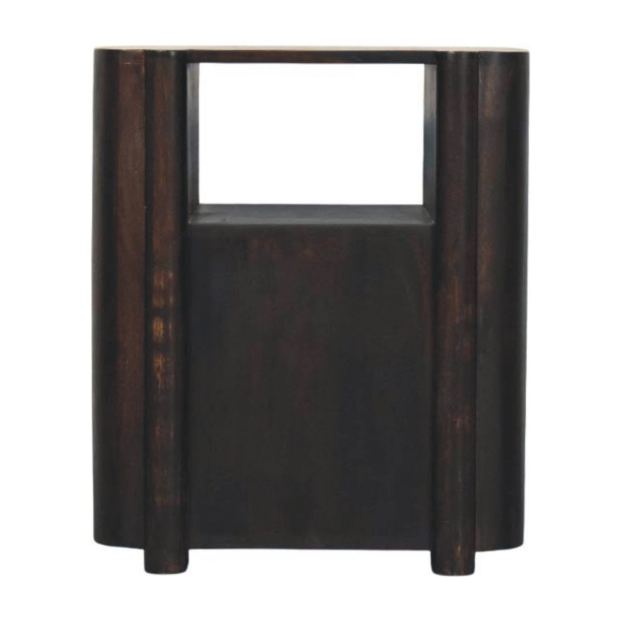 Rattan Curve Edge Nightstand - Solid Wood with 2 Drawers & Open Shelf