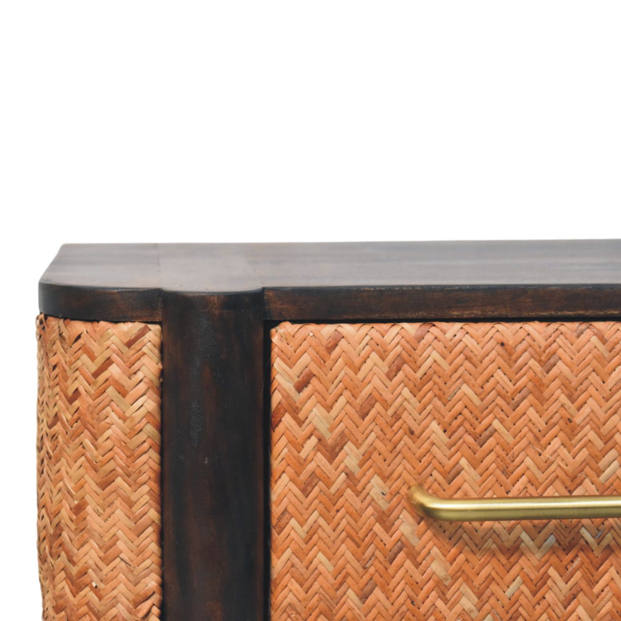 Rattan Curve Wall-Mounted Drawer – Solid Wood Floating Nightstand with Brass Handle