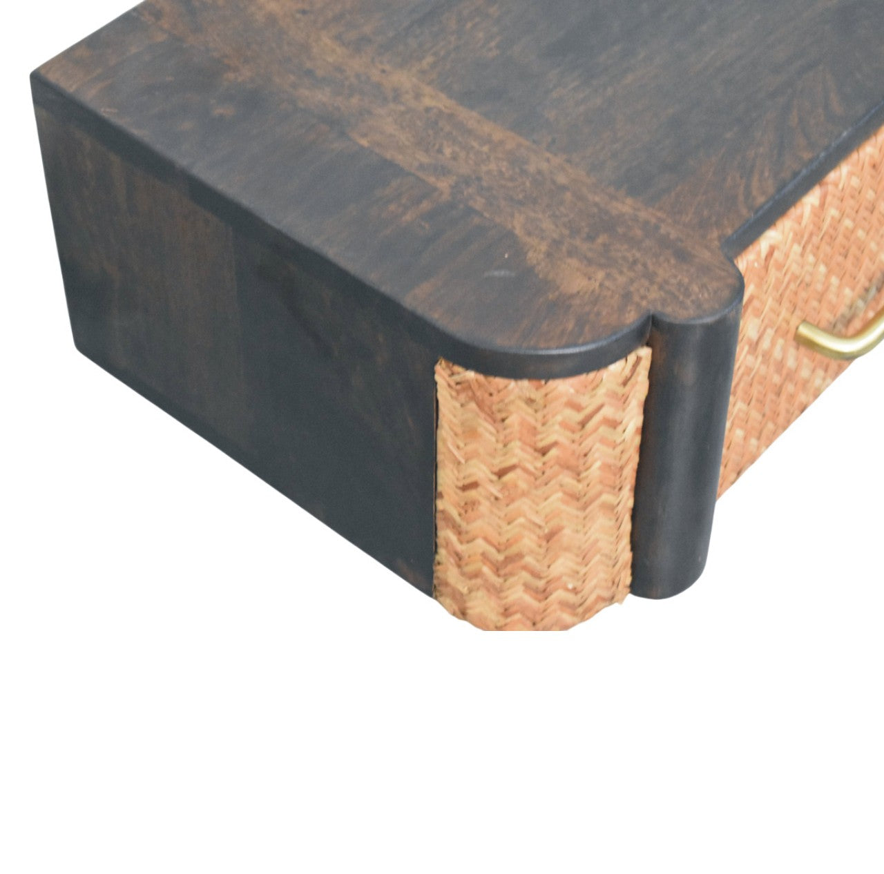 Rattan Curve Wall-Mounted Drawer – Solid Wood Floating Nightstand with Brass Handle