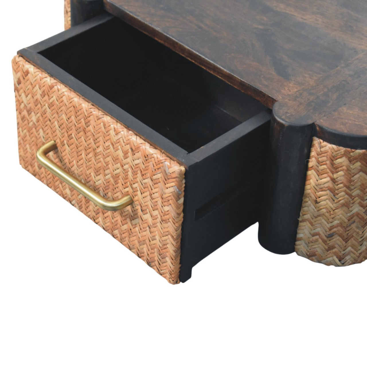 Rattan Curve Wall-Mounted Drawer – Solid Wood Floating Nightstand with Brass Handle