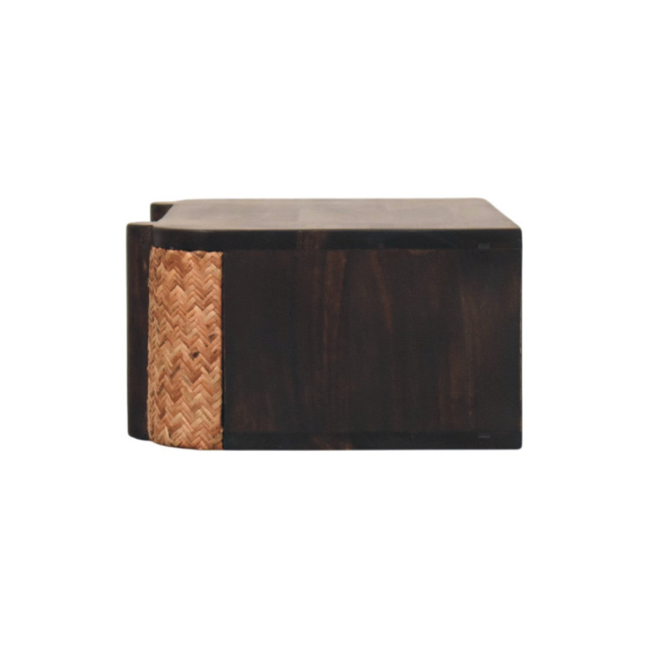 Rattan Curve Wall-Mounted Drawer – Solid Wood Floating Nightstand with Brass Handle