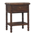 Solid Wood Bedside Table with Drawer and Shelf, Bamboo Carved