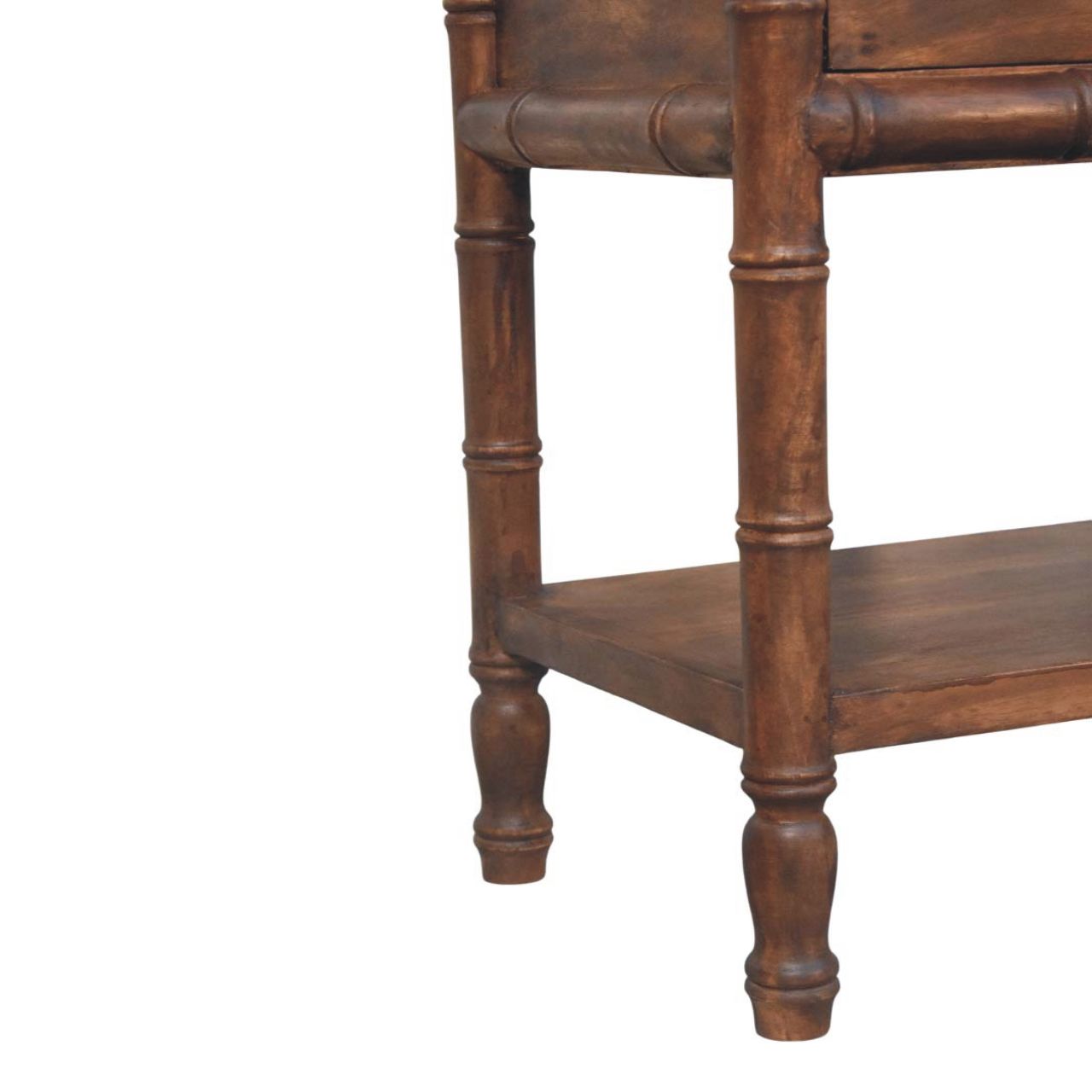 Solid Wood Bedside Table with Drawer and Shelf, Bamboo Carved