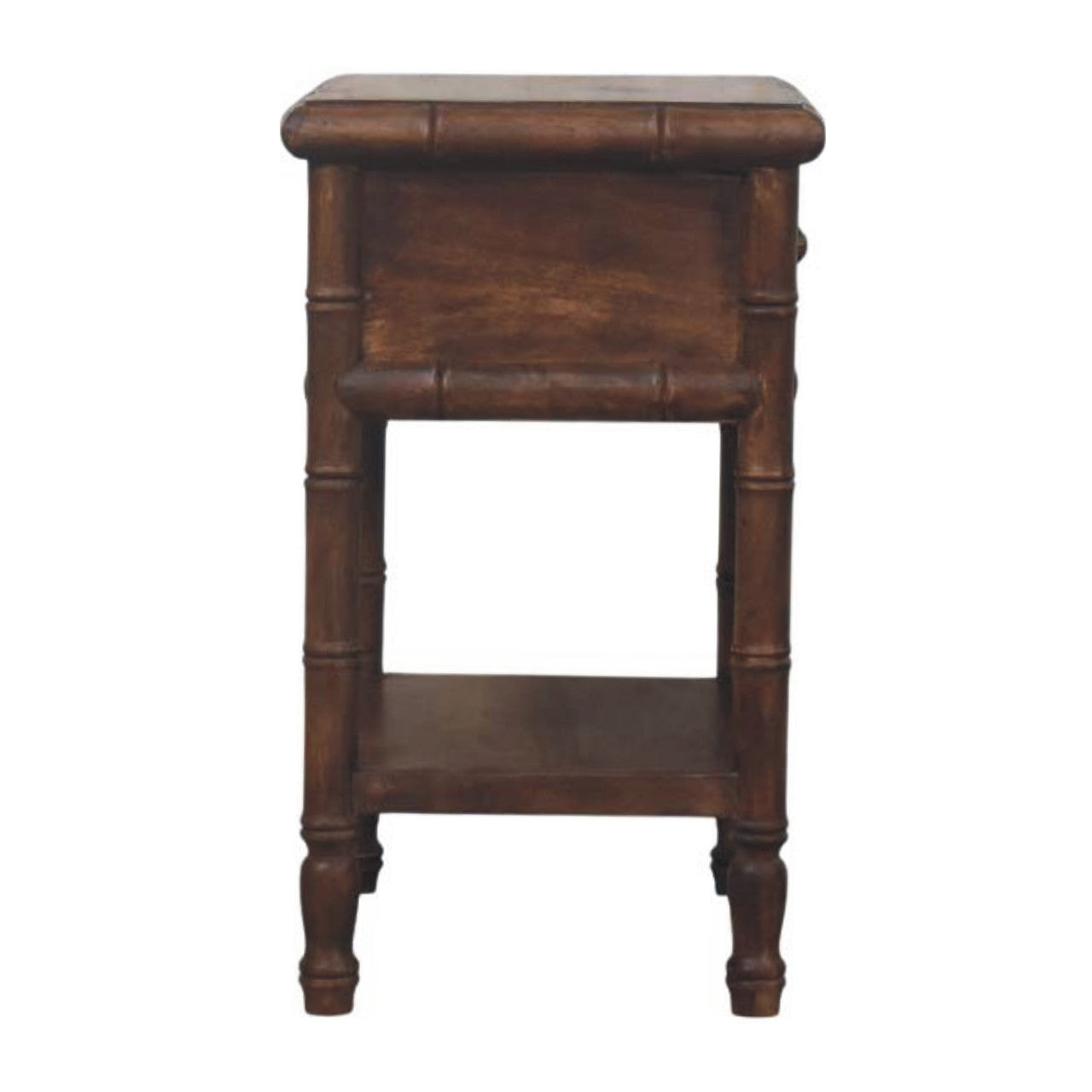 Solid Wood Bedside Table with Drawer and Shelf, Bamboo Carved