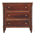 Spindle Winewood 3 Drawer Chest in Solid Wood - Handmade Vintage Elegance