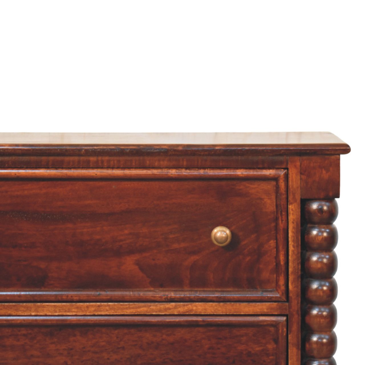 Spindle Winewood 3 Drawer Chest in Solid Wood - Handmade Vintage Elegance